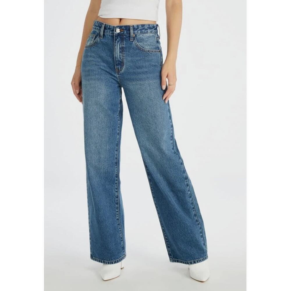 JustFab Straight Leg Jeans Dark Wash Medium Rise Denim Women's 25 100% Cotton